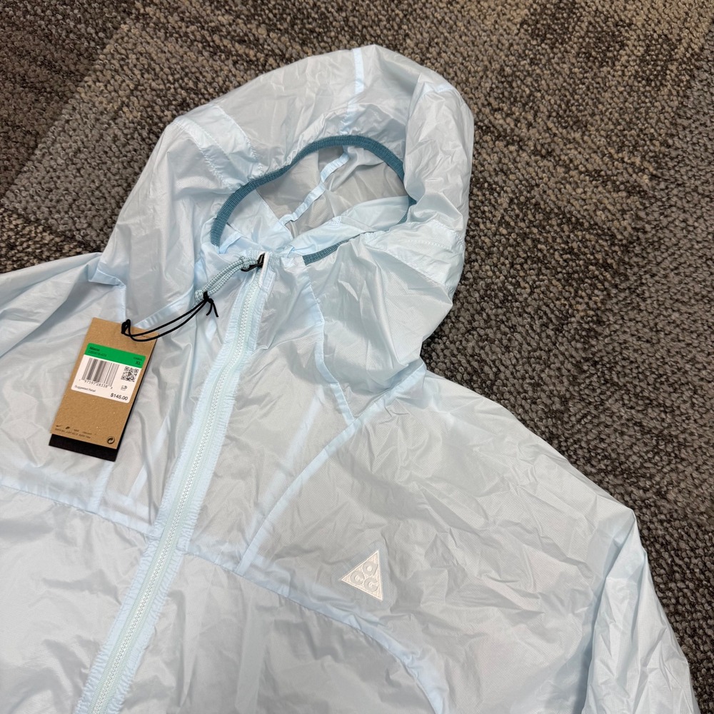 Nike ACG Cinder Cone Windshell Jacket Mens XL Blue Solid Hooded Full Zip Light